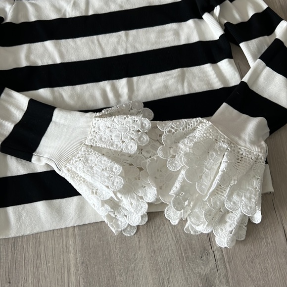 English factory lace ruffle sleeve striped off the shoulder top - Picture 4 of 13